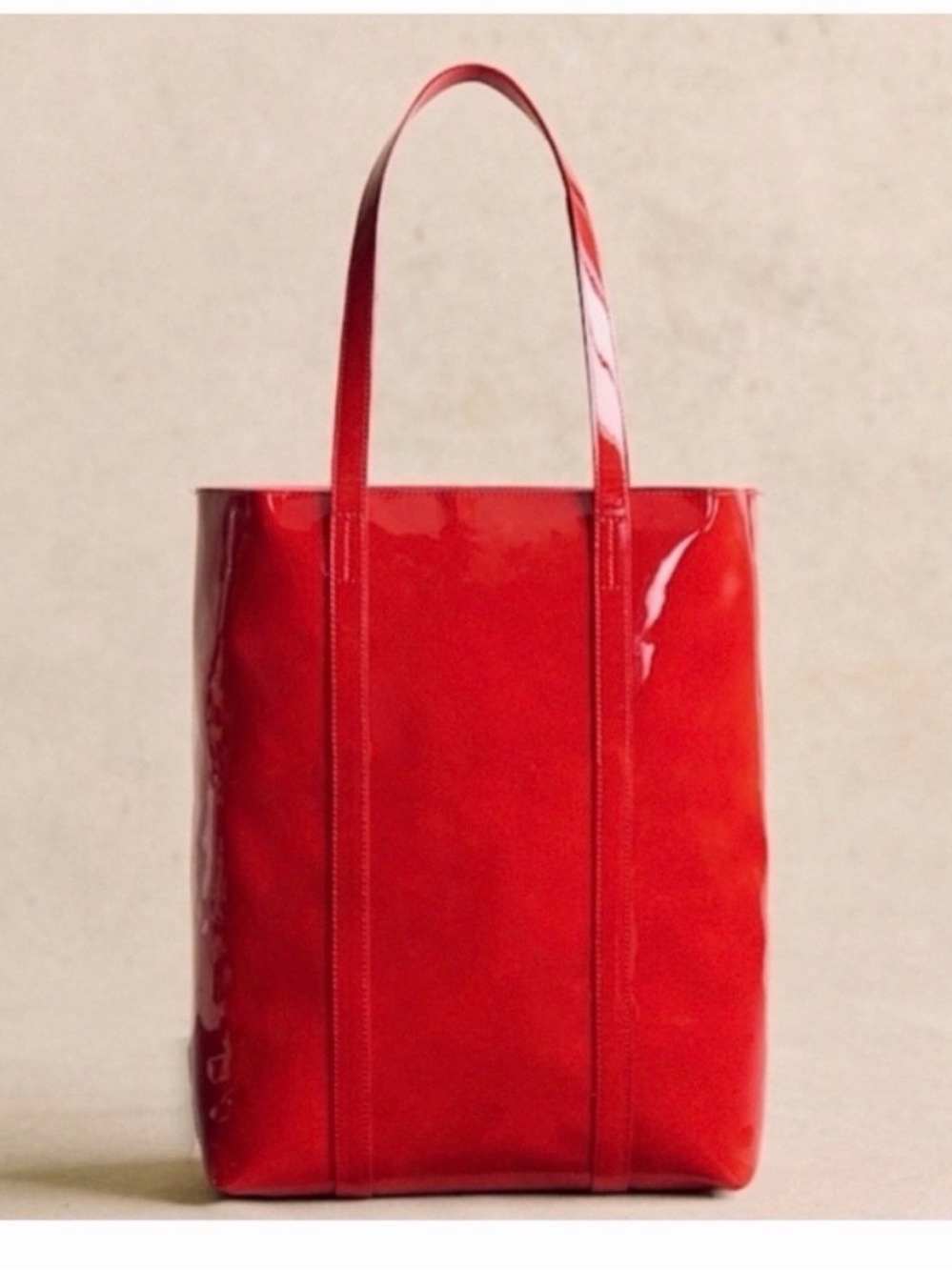 Sezane Bright Red patent leather  Tote Bag - Sleek Everyday Shoulder Tote